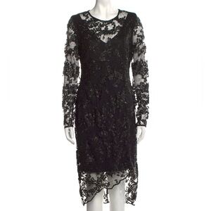 Donna Karan Black Lace Sequin Midi Cocktail Dress 14 L NWT Whimsigoth Romantic